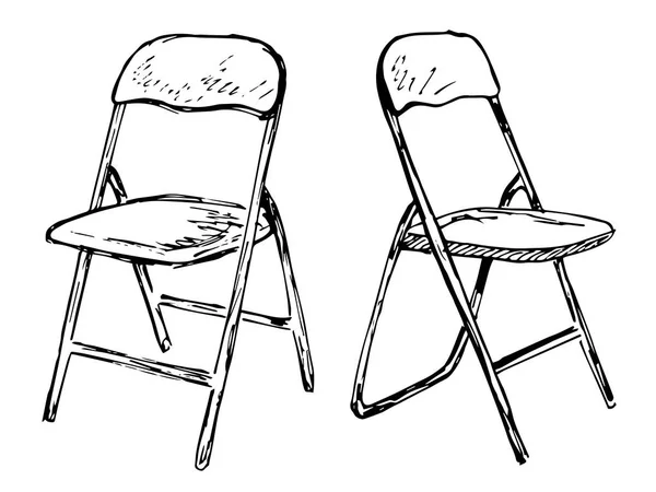 Deux chaises pliantes sur un fond blanc isolé. Illustration vectorielle dans un style de croquis . — Image vectorielle