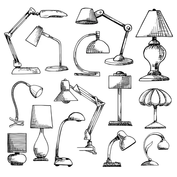Definir lâmpadas isoladas sobre fundo branco. Ilustração vetorial em estilo esboço . — Vetor de Stock