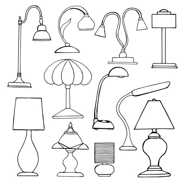 Установить лампы изолированы на белом фоне. Векторная иллюстрация в стиле эскиза
.
