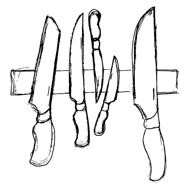 Nože různých tvarů a velikostí. Vektorové ilustrace v náčrtu stylu. — Stockový vektor