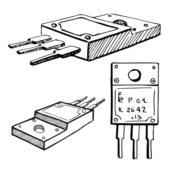 Transistor isolati su sfondo bianco. Illustrazione vettoriale in stile schizzo . — Vettoriale Stock