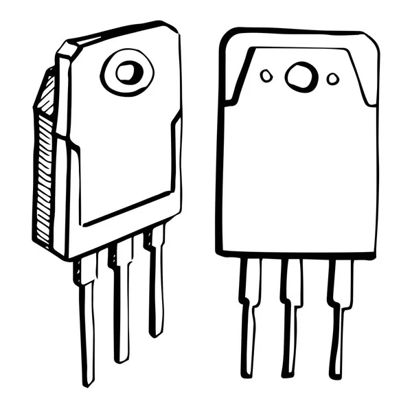 Transistores aislados sobre fondo blanco. Ilustración vectorial en un estilo de boceto . — Vector de stock