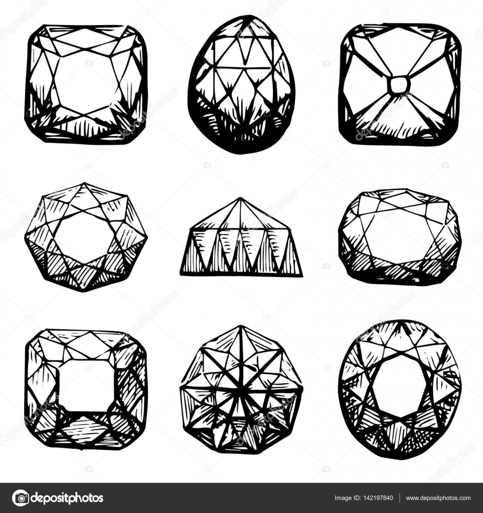 Diamond symbols. Black gems isolated on white background. Vector