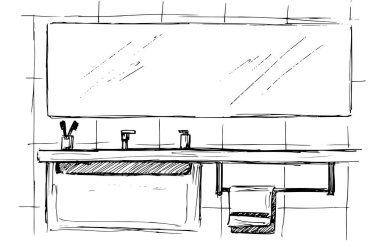 Elle çizilmiş kroki. Bir iç doğrusal taslağını. Banyo parçası. Vektör çizim.