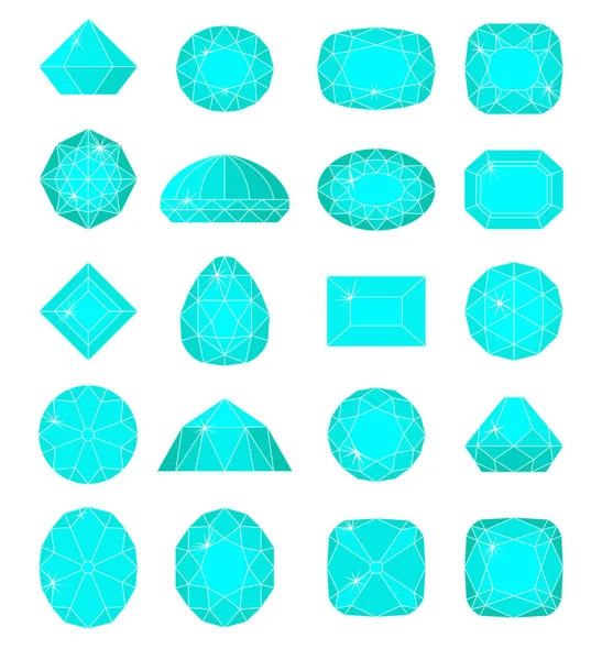 Diamant symbolen. Blauwe edelstenen geïsoleerd op een witte achtergrond. Vectorillustratie. — Stockvector