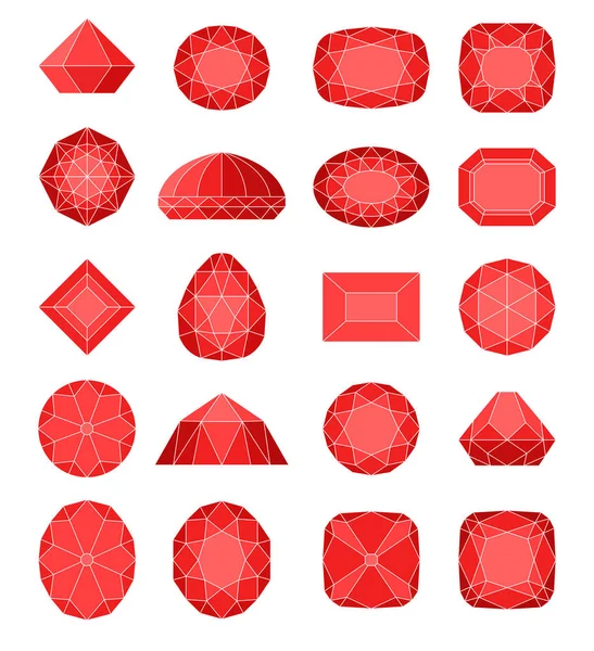 Διαμάντι σύμβολα. Κόκκινο πολύτιμοι λίθοι που απομονώνονται σε λευκό φόντο. Εικονογράφηση διάνυσμα. — Διανυσματικό Αρχείο