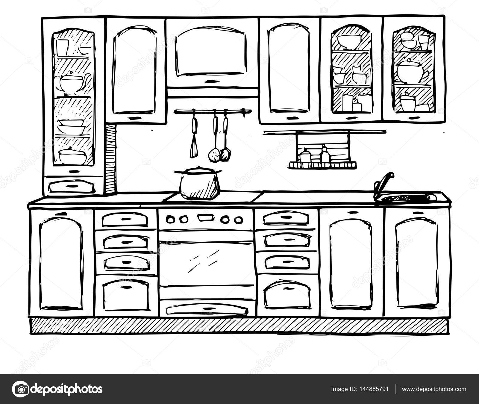 주방 스케치 계획입니다. 손으로 만든 벡터 일러스트 레이 션. 스톡 벡터 - ©nadiia.kud.gmail.com 144885791, image size:1600x1349