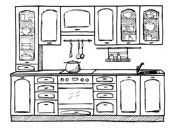 Plan de bocetos de cocina. Ilustración vectorial hecha a mano . — Archivo Imágenes Vectoriales