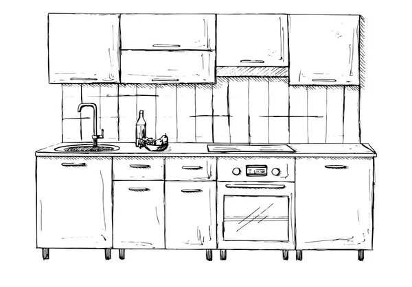 Kitchen sketch plan. Hand made vector illustration. — Stock Vector