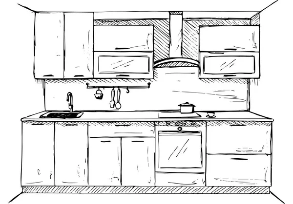 Plano de esboço da cozinha. Ilustração vetorial feita à mão . — Vetor de Stock