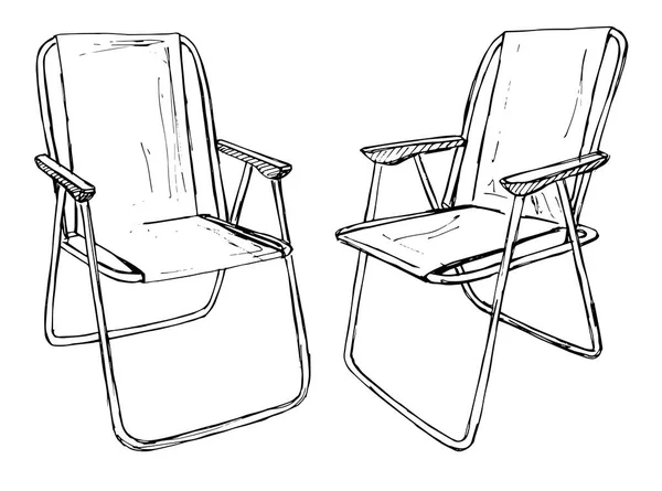 Δύο πτυσσόμενες καρέκλες πάνω σε άσπρο φόντο απομόνωσης. Εικονογράφηση διάνυσμα σε ένα στυλ σκίτσο — Διανυσματικό Αρχείο