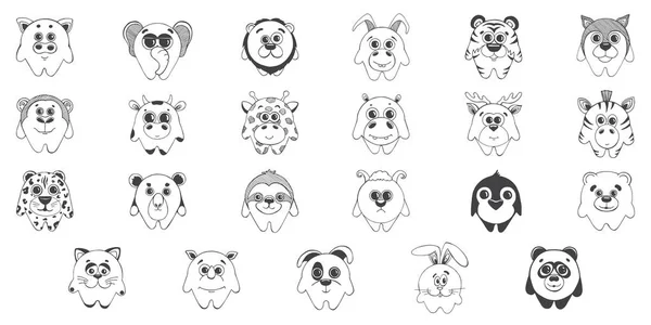 Conjunto de animals.Children desenho animado bonito padrão para decoração. Ilustração vetorial de um estilo de esboço . —  Vetores de Stock