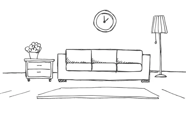 Esboço linear de um interior. Plano de quarto. Ilustração vetorial . — Vetor de Stock