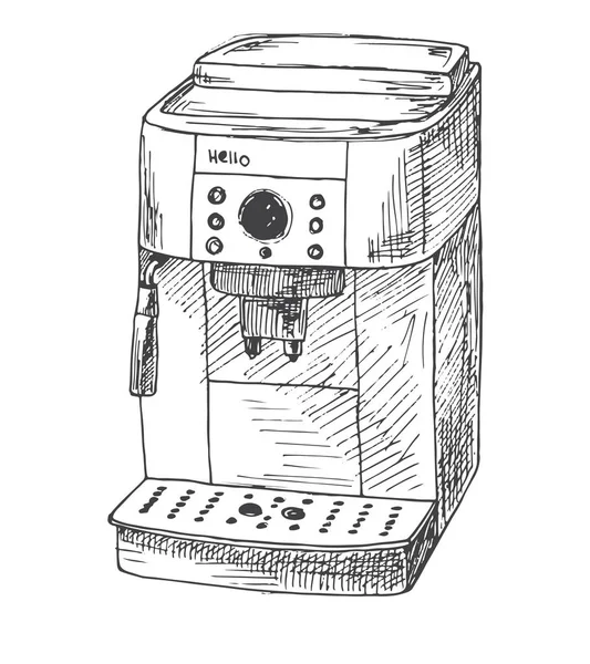 Máquina de café isolada em fundo branco. Ilustração vetorial de um estilo de esboço . —  Vetores de Stock