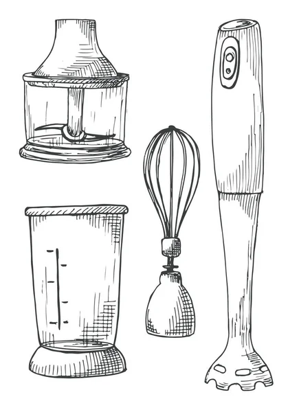 Blender med reservdelar isolerad på vit bakgrund. Vektorillustration av en skiss stil. — Stock vektor