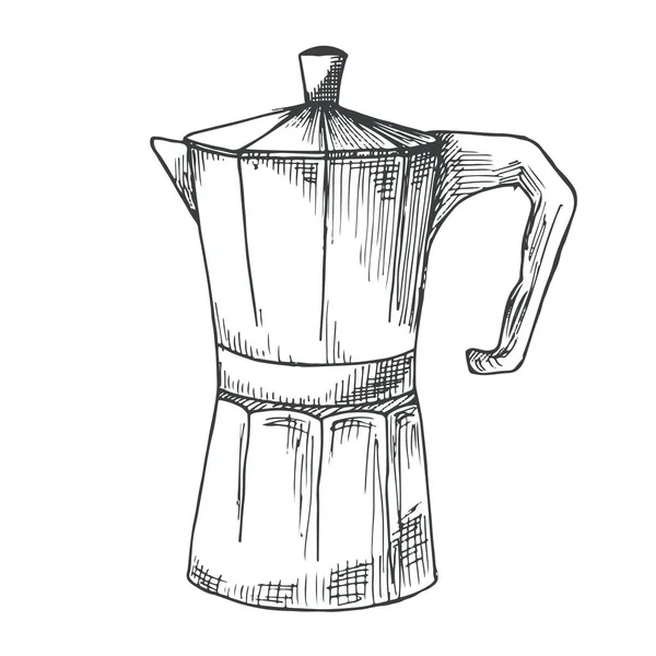 咖啡壶复古白色背景上分离。矢量图的素描样式. — 图库矢量图片