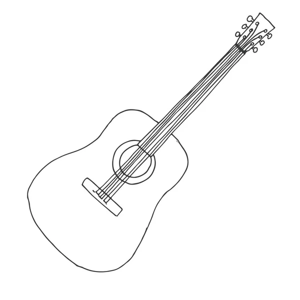 Boceto de una guitarra. Ilustración vectorial. Guitarra acústica aislada sobre fondo blanco . — Vector de stock