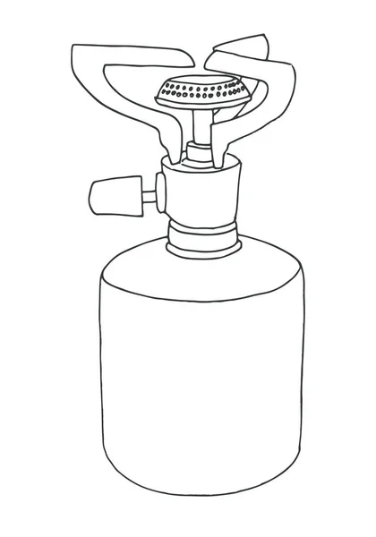 Desenho de um fogão de campismo. Ilustração vetorial. Queimador isolado sobre fundo branco . —  Vetores de Stock