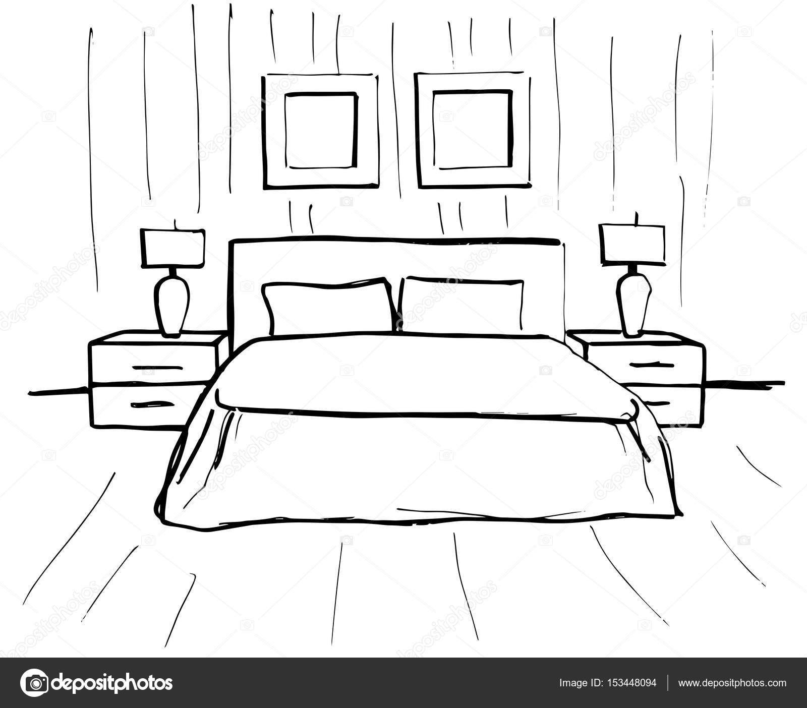 Boceto de habitación. contorno negro con línea blanca en