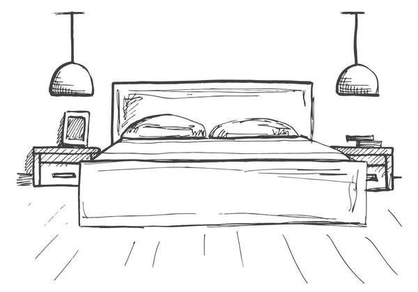 Hand drawn sketch. Linear sketch of an interior. Sketch Line bedrooms. Vector illustration. Room plan.