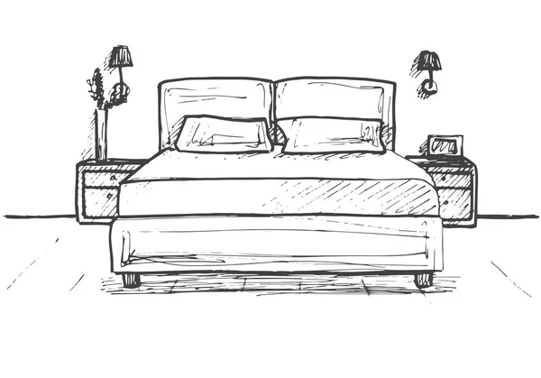 Croquis dessiné à la main. Croquis linéaire d'un intérieur. Sketch Line chambres. Illustration vectorielle. Plan de chambre . — Image vectorielle