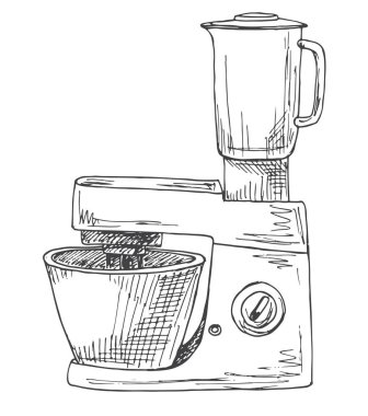 Beyaz bir arka plan üzerinde izole mutfak robotu. Vektör çizim kroki tarzı