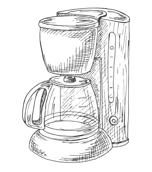 Máquina de café isolada em fundo branco. Ilustração vetorial de um estilo de esboço . —  Vetores de Stock