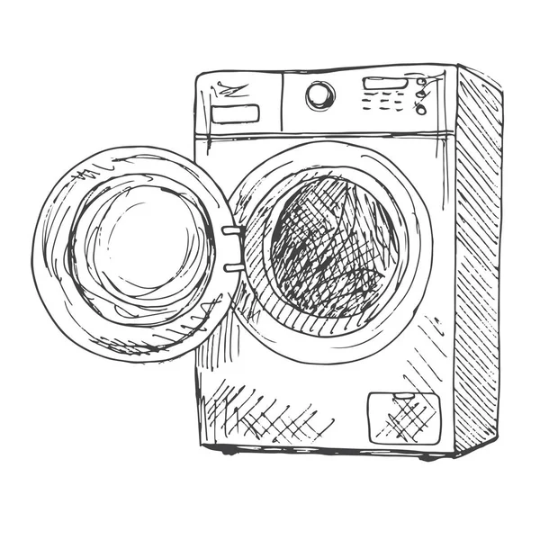 Washing machine isolated on white background. Vector illustration of a sketch style. — Stock Vector