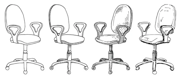 把办公椅放在白色背景上隔离.勾画出不同的椅子。 — 图库矢量图片