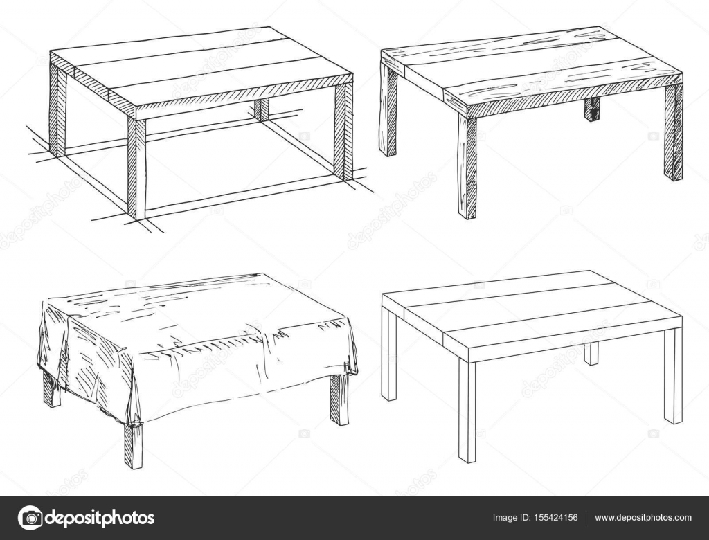 Sketch set isolated furniture. Different tables. Linear black tables on a  white background. Vector illustration. Stock Vector by  ©nadiia.kud.gmail.com 155424156, image size:1024x780