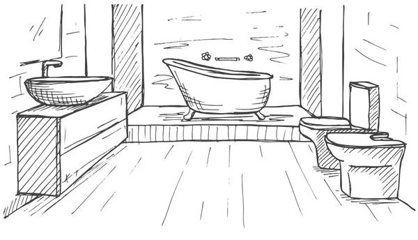 Croquis dessiné à la main. Croquis linéaire d'un intérieur. Une partie de la salle de bain. Illustration vectorielle — Image vectorielle