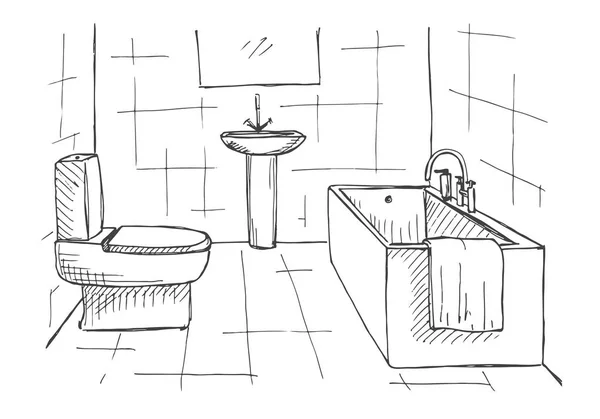 Croquis dessiné à la main. Croquis linéaire d'un intérieur. Une partie de la salle de bain. Illustration vectorielle — Image vectorielle