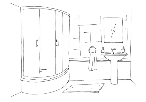 Dibujo dibujado a mano. El bosquejo lineal del interior. Parte del baño. Ilustración vectorial — Archivo Imágenes Vectoriales