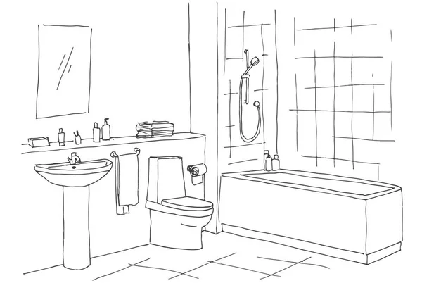 手描きのスケッチ。インテリアの線形のスケッチ。浴室の一部です。ベクトル図 — ストックベクタ