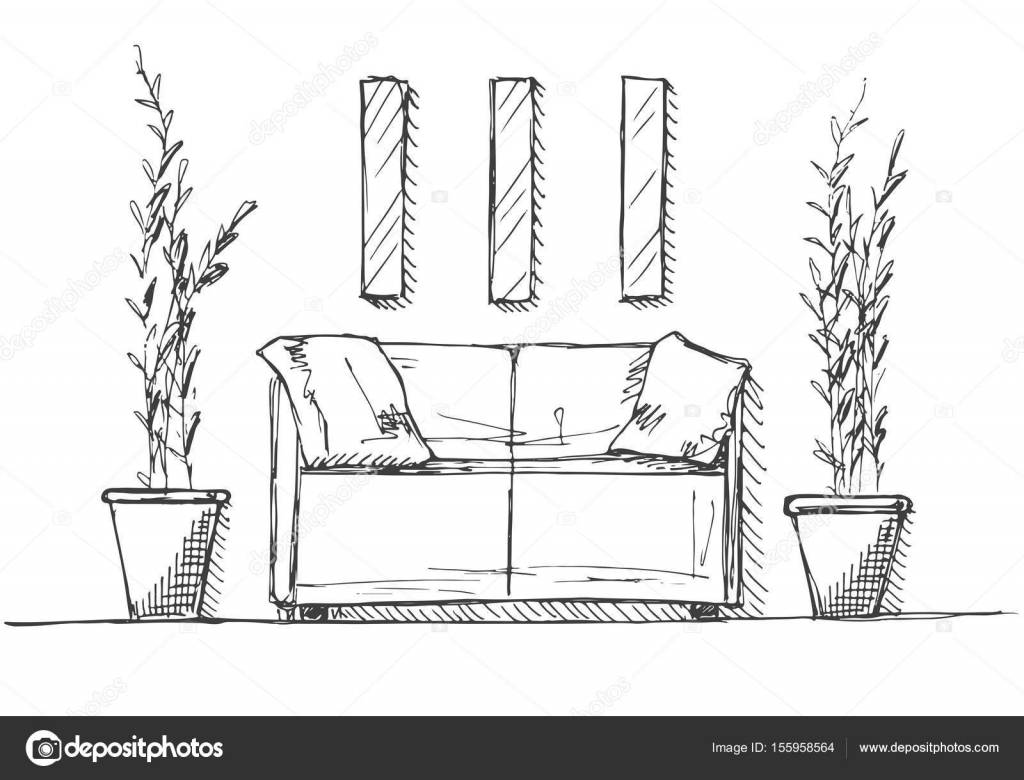 Комната с растениями рисунок