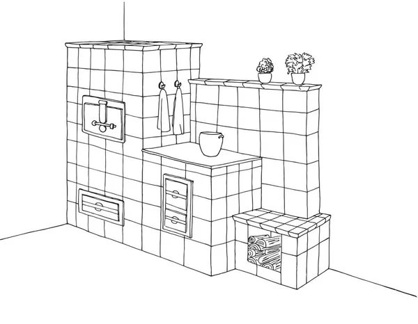 Estufa de azulejos en una esquina. Ilustración vectorial — Archivo Imágenes Vectoriales