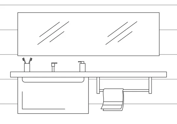 Teil des Bades. Spiegel, Oberteil und Hängeschrank. Vektorillustration in linearem Stil. — Stockvektor