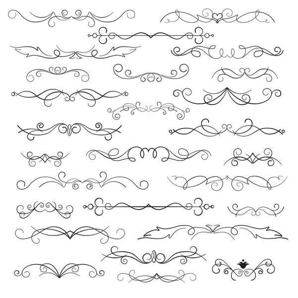 Elementos decorativos e peça de trabalho caligráfica. Monogramas decorativos e bordas caligráficas. Elementos de design clássicos para convites de casamento. Conjunto isolado sobre fundo branco . — Vetor de Stock