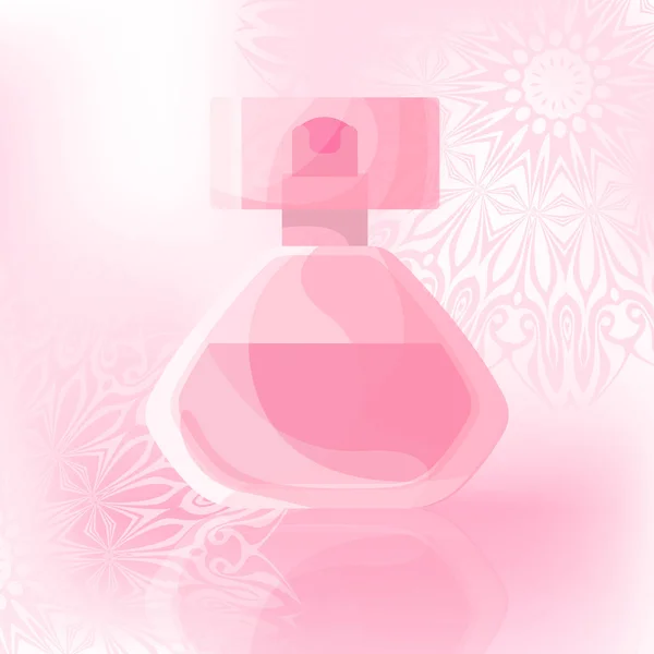 Flacon de parfum sur un fond doux avec des ornements. Illustration vectorielle . — Image vectorielle