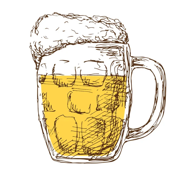 Becher mit Bier isoliert auf weißem Hintergrund. Vektorillustration im Skizzenstil. — Stockvektor