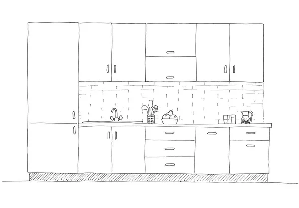 Ręcznie rysowane meble kuchenne. Ilustracja wektorowa w styl szkic — Wektor stockowy