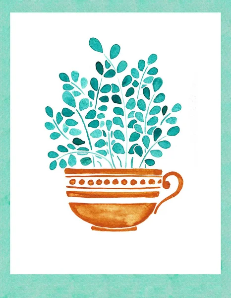 Tanaman dalam pot. Bunga di dalam vas bunga. Ilustrasi gambar tangan berwarna air . — Stok Foto