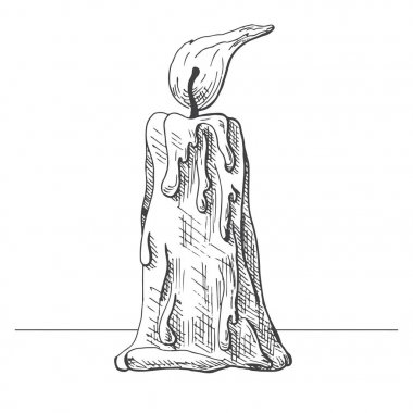 Beyaz arka plan üzerinde izole mum yanan elle çizilmiş. Bir kroki stil vektör çizim.