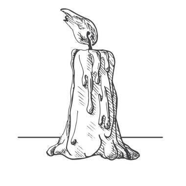 Beyaz arka plan üzerinde izole mum yanan elle çizilmiş. Bir kroki stil vektör çizim.