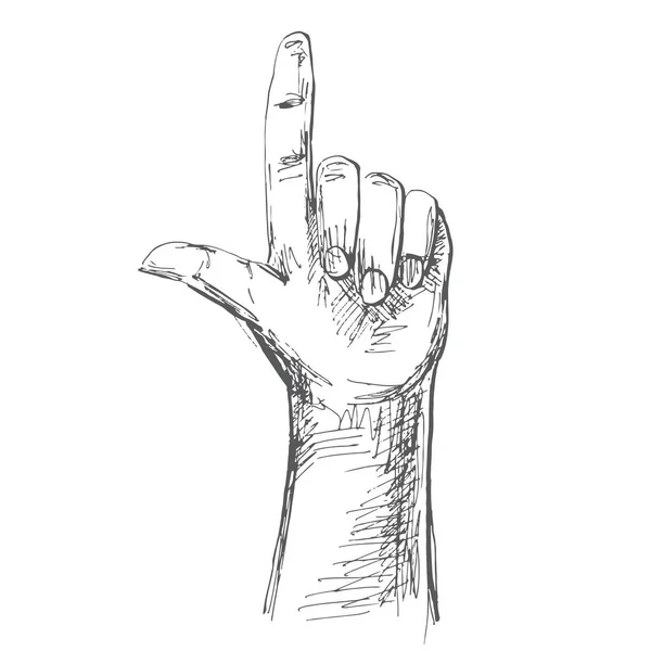 Ręka, gest palcem wskazującym w górę. Ilustracja w styl szkic. Ręcznie rysowane wektorów. — Wektor stockowy