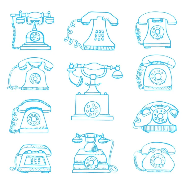 Эскиз набора ретро-телефона изолирован на белом фоне. Векторная иллюстрация . — стоковый вектор