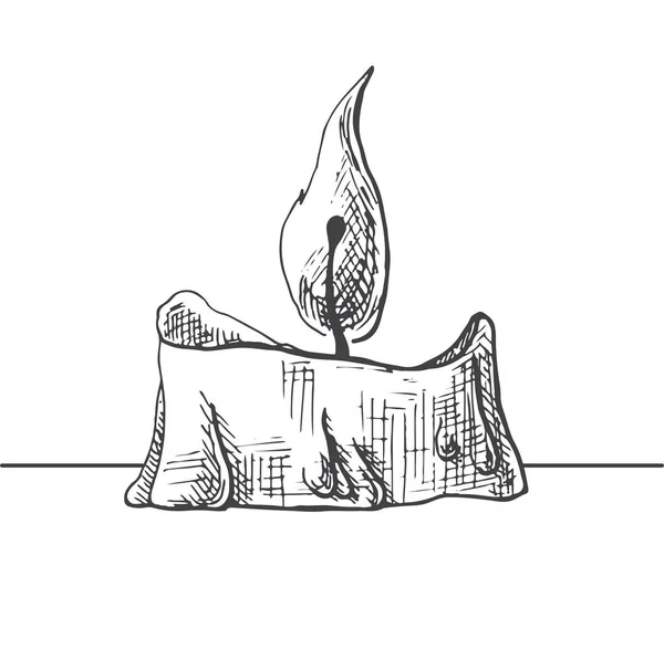 Bougie brûlante dessinée à la main isolée sur fond blanc. Illustration vectorielle d'un style de croquis . — Image vectorielle