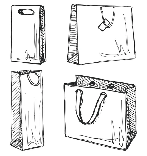 Ensemble de sacs à provisions isolés sur fond blanc. Illustration vectorielle d'un style de croquis . — Image vectorielle