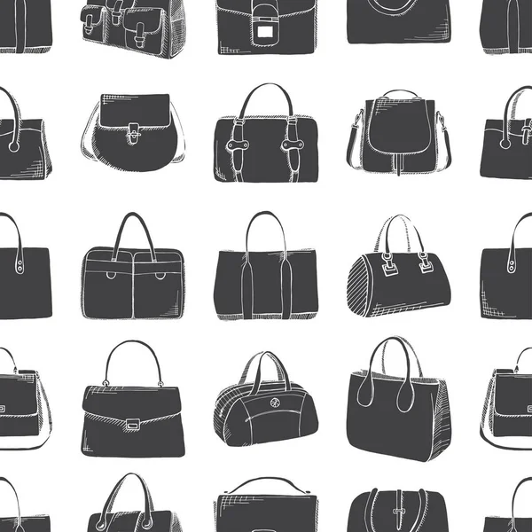 Seamless pattern with different bags in a sketch style. Vector illustration. — Stock Vector