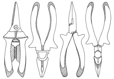 Kerpetenler, kerpeten ve budama makası kümesi. Araçlar illüstrasyon